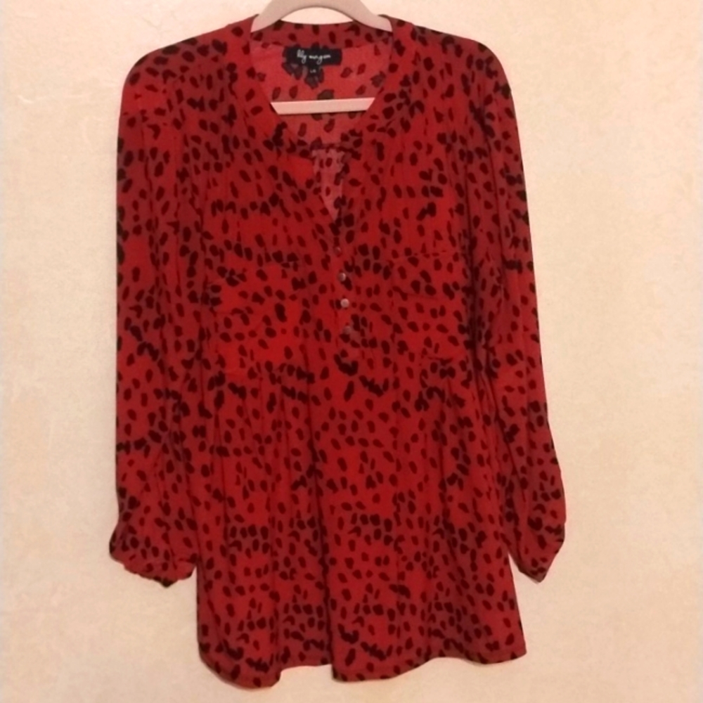 Lily Morgan red blouse with 3/4 sleeves